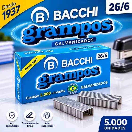 Grampo Grampeador Bacchi 26/6 Galvanizado C/5000