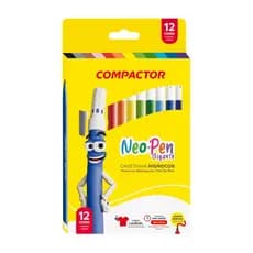 Caneta Hidrográfica Compactor Neo-pen Gigante 12 Cores lavável, não.seca rápido e dura Muito