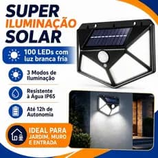 Luminária Solar 100 LEDs Sensor de Movimento IP65 Super Brilhante Parede Externa Jardim Portão