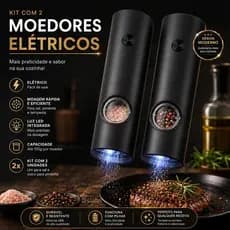 Kit 2 Moedores Elétricos Sal Pimenta Automático com Luz LED Ajuste de Moagem Temperos Cozinha