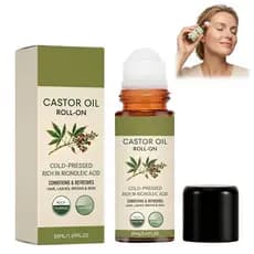 Óleo de massagem com esfera de quartzo rosa e óleo de rícino orgânico, adequado para olhos e rosto, prensado a frio e se