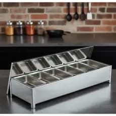 Condimentadora Profissional De Inox 6 Cubas Para Mesa Bancada