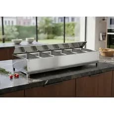 Condimentadora Pizzarola De Inox 6 Cubas 750ml Profissional Para Mesa Bancada