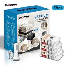 Conjunto de Sacos de Compressão para Armazenamento Snofrid Cordless Travel Vacuum – 15 Peças em 3 Tamanhos – Bomba Manua