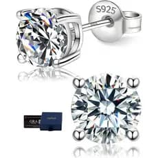 Brincos de Moissanite para Homens, Hipoalergênicos, em Prata Esterlina 925, Cor D, Clareza VVS1, Moissanite Criada em La