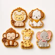 Kit 5 Cortador Marcador de Biscoito Infantil Animais Fofos Safari Molde 6cm com Puxador