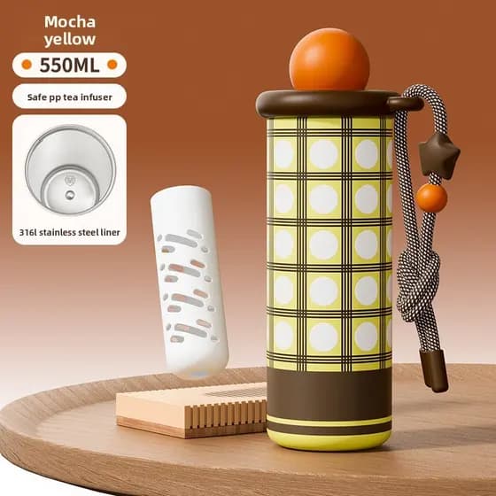 Novo copo térmico portátil de aço inoxidável de grande capacidade xadrez copo de café duplo ao ar livre com corda copo p