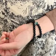 Sândalo ébano duplo círculo pulseira Xiaohongshu mesmo estilo prata Yaoshi pulseira planta aquática calcedônia pulseira