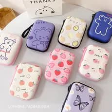 Estilo coreano urso fone de ouvido saco armazenamento cabo dados carregador 8cm disco rígido dos desenhos animados caixa