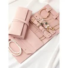Bolsa de armazenamento de joias de rolagem rosa multifuncional bolsa de arco portátil para viagem