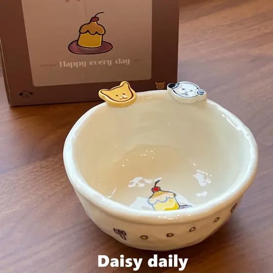 Presente de cachorrinho de cerâmica bonito ins tigela de arroz tigela de arroz salada prato de café da manhã sopa macarr