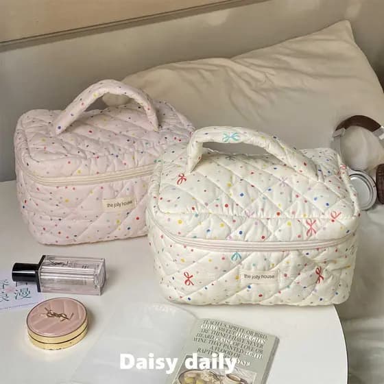 Saco cosmético feminino de grande capacidade Polka Dot Bowknot saco de higiene pessoal saco de armazenamento de cosmétic