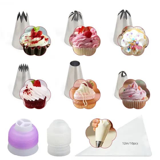 Conjunto de bicos de decoração Multi-dentes bico de aço inoxidável DIY creme de biscoito boca redonda ferramenta de cozi