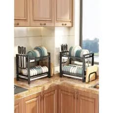 Rack de cozinha bancada de aço inoxidável prato rack armazenamento doméstico multifuncional prato rack talheres dreno ra