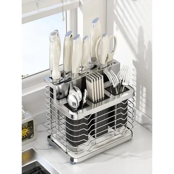 Rack de faca de aço inoxidável 304, rack de cozinha multifuncional, suporte para pauzinhos, rack de armazenamento integr