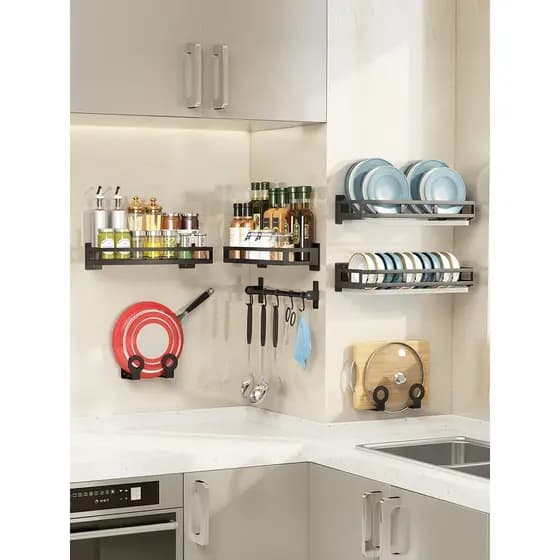 Rack de armazenamento de cozinha, suprimentos de parede, tampa de pote Daquan, pratos de tempero, cabide multifuncional