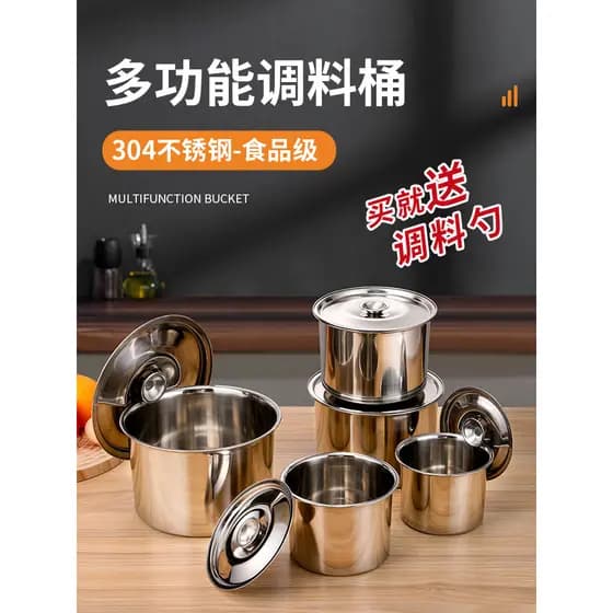 Panela de sopa de aço inoxidável 304, copo de guisado de barril redondo de qualidade alimentar, pequeno com tampa, fogão