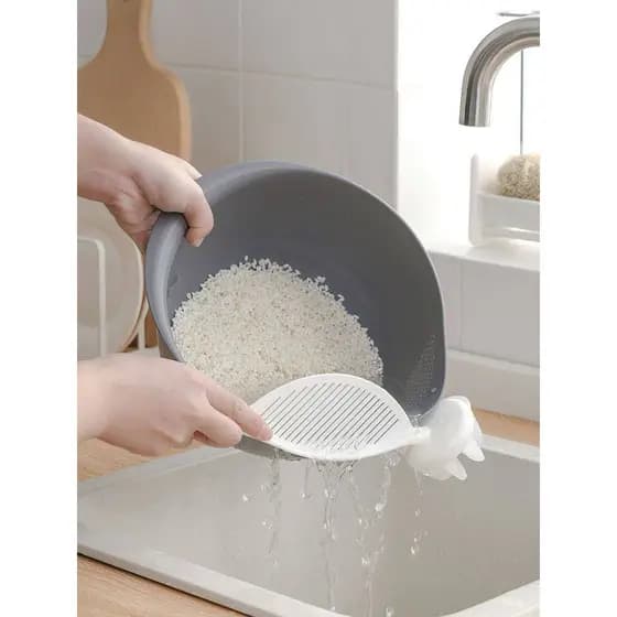 Bacia de lavagem de arroz Escorredor de peneira de arroz Cesta de filtro de água Copo de medição Coador de malha Coador