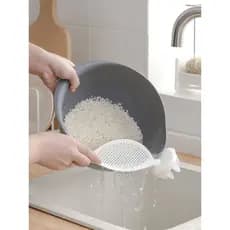 Bacia de lavagem de arroz Escorredor de peneira de arroz Cesta de filtro de água Copo de medição Coador de malha Coador