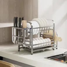 Rack de prato de aço inoxidável, bancada de cozinha, rack de drenagem para faca de prato, novo estilo, armário doméstico