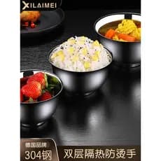 Xilaimei 304 tigela de aço inoxidável doméstico comendo tigela pequena dupla camada Anti-escaldante única tigela de arro