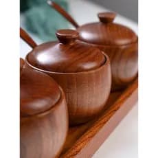 Frasco de tempero de madeira criativo cozinha tempero jar doméstico Retro saleiro com tampa MSG açúcar tempero caixa col