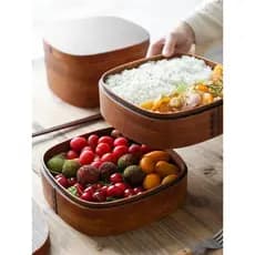 Estilo japonês Bento caixa de madeira dupla camada quadrada lancheira caixa de piquenique trabalhador de escritório lanc