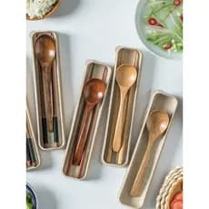 Retro pauzinhos colher conjunto de madeira maciça caixa de talheres de madeira uma pessoa comida conveniente portátil es