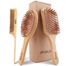 Conjunto de 3 Escovas de Cabelo de Bambu, Escova de Madeira Natural para Mulheres, Escova Desembaraçadora para Cabelos S