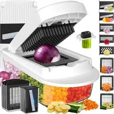 Cortador de Legumes Multifuncional 8 em 1 com Recipiente, Picador de Alimentos, Picador de Cebola, Cortador de Vegetais