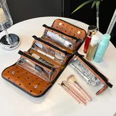 Saco cosmético portátil feminino portátil dobrável partição saco de armazenamento de escova cosmética grande capacidade
