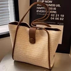 Bolsa de palha tecida feminina, grande capacidade, 2026, verão, vegetal, azul, bolsa de ombro, viagem, praia, sacola de