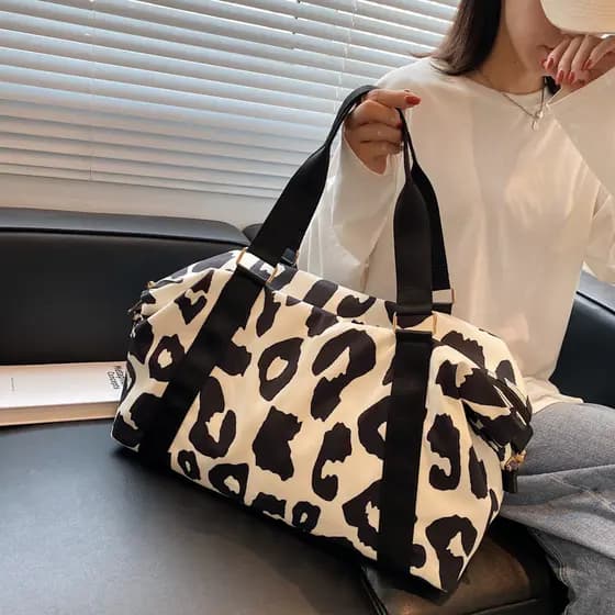 Bolsa de viagem com estampa de leopardo de curta distância feminina portátil de grande capacidade bolsa de bagagem trans