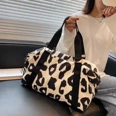 Bolsa de viagem com estampa de leopardo de curta distância feminina portátil de grande capacidade bolsa de bagagem trans