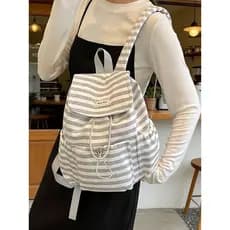 Estilo coreano listrado lona mochila feminina 2026 novo estilo de viagem leve mochila grande capacidade estudante univer