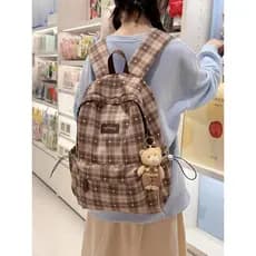 Americano Retro xadrez mochila estudante do sexo feminino grande capacidade simples All-Match estilo Preppy saco de esco