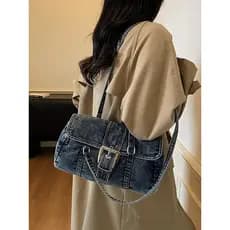 2026 novo estilo Denim saco feminino grande capacidade bolsa de ombro All-Match Casual Commuter motocicleta Retro moda p
