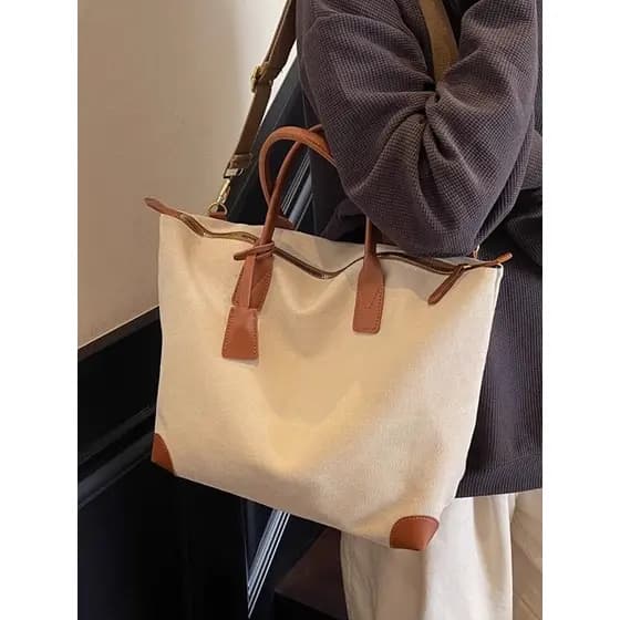 2026 novo estilo coreano ins estilo sacola lona contraste cor Design senhoras simples Commuter grande capacidade bolsa d