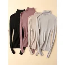 Outono inverno lã de seda gola alta manga comprida camisa de fundo Close-Fitting fino-ajuste alta elástica quente interi