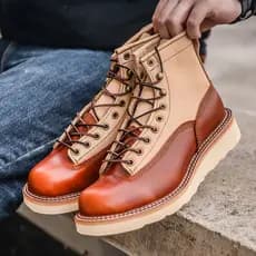 Ami cáqui camada superior de couro Retro dedo do pé redondo Martin botas masculinas cor combinando botas gerais de alta