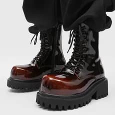 Botas Martin masculinas de couro envernizado britânico de cano alto com sola grossa e aumento interno de 10 cm Botas de