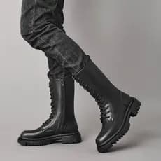 Botas masculinas de cano alto Super longas de couro macio Botas Martin masculinas de couro genuíno Botas de motociclista