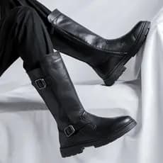 Botas Martin de couro genuíno genuíno botas altas masculinas botas longas estilo inverno na moda botas de sola grossa bo