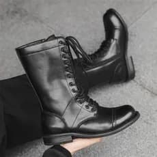 Martin botas de cano alto estilo britânico ins sapatos da moda de cano médio moda All-Match botas de couro casuais de so
