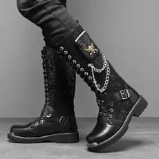 Versão coreana botas altas botas longas masculinas Rock Punk botas de couro fosco na moda botas de motocicleta dedo do p