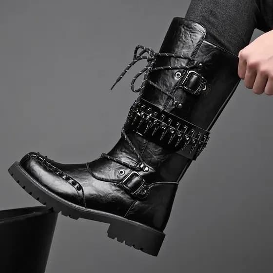 Novo outono inverno versão coreana de alta qualidade Cowboy motocicleta botas masculinas na moda longo-tubo Punk rebites