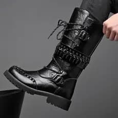 Novo outono inverno versão coreana de alta qualidade Cowboy motocicleta botas masculinas na moda longo-tubo Punk rebites