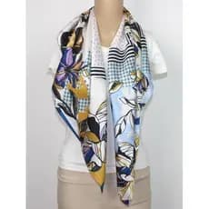 Sarja de seda amoreira seda simples elegante temperamento bolinhas branco azul grande flor 90cm grande lenço quadrado le