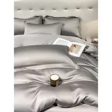 Verão luz luxo Tencel cama conjunto de quatro peças de seda gelo estilo nórdico cama sedoso nu dormir cinza colcha capa