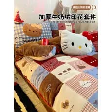 Conjunto de quatro peças de lã de leite inverno velo quente Coral velo colcha capa dormitório cama flanela velo conjunto